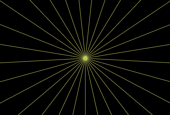 foco puntual emitiendo en todas las direcciones. Obtenido de la página  https://phydemo.app/ray-optics/simulator/